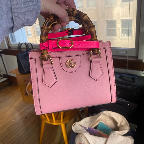 NEW GUCCI DIANA BAMBOO TOTE WITH REMOVABLE STRAPS PINK RETAIL $2750 - Picture 3 of 6